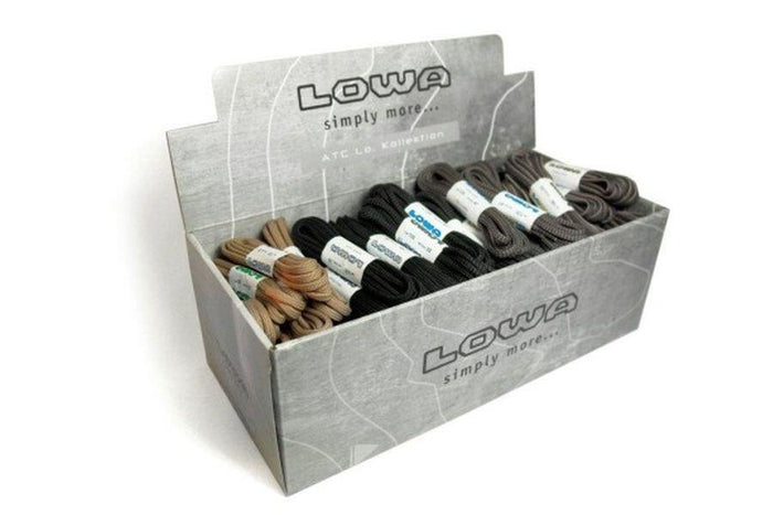 Låda med Lowa original-skosnören för lågskor, 55-pack