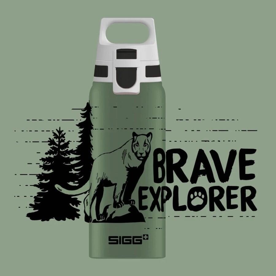 SIGG WMB One Brave Mountainlion barnvattenflaska 0,6 L i aluminium med lejonmotiv