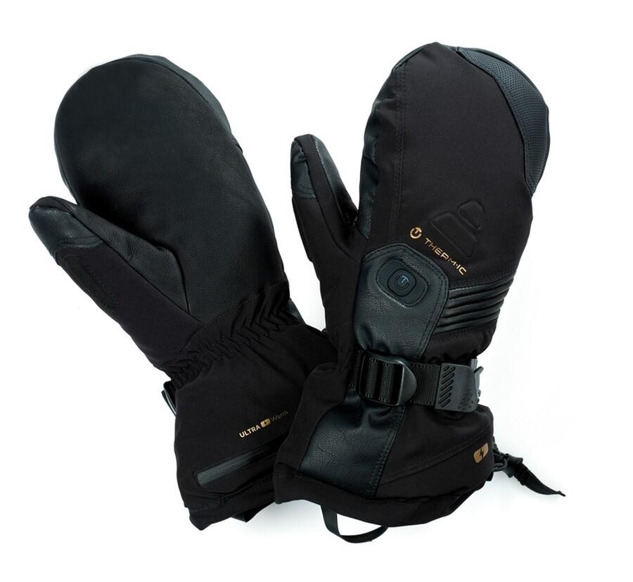 Therm-ic Ultra Boost Mittens herr svarta uppvärmda läder-tumvantar med Primaloft