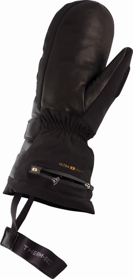 Therm-ic Ultra Boost Mittens dam svarta uppvärmda läder-tumvantar med Primaloft