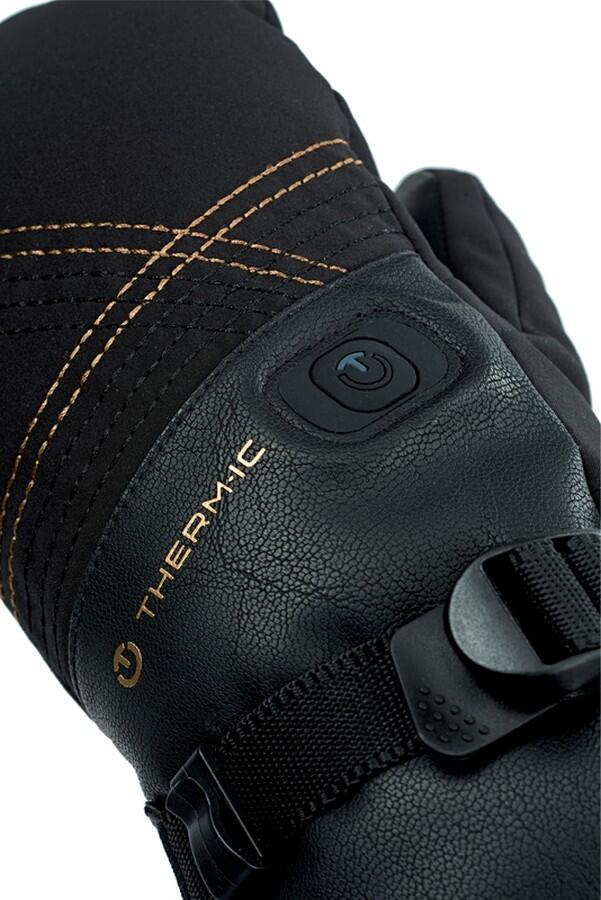 Therm-ic Ultra Boost Mittens dam svarta uppvärmda läder-tumvantar med Primaloft