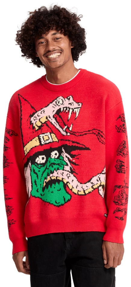 Volcom JJ Villard Sweater stickad tröja röd, produkten från en annan vinkel 2